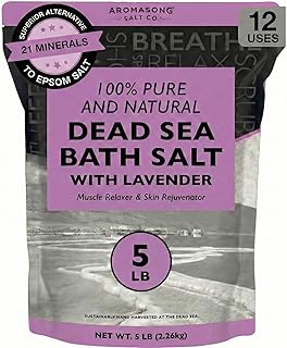 Aromasong Pure Dead Sea Salt for Soaking with 100% Natural Lavender, 5 LB - Spa Bath Salt Fine Grain - Body Wash Scrub - Soak for Women & Men- Bulk Resealable Pack (Packaging May Vary)