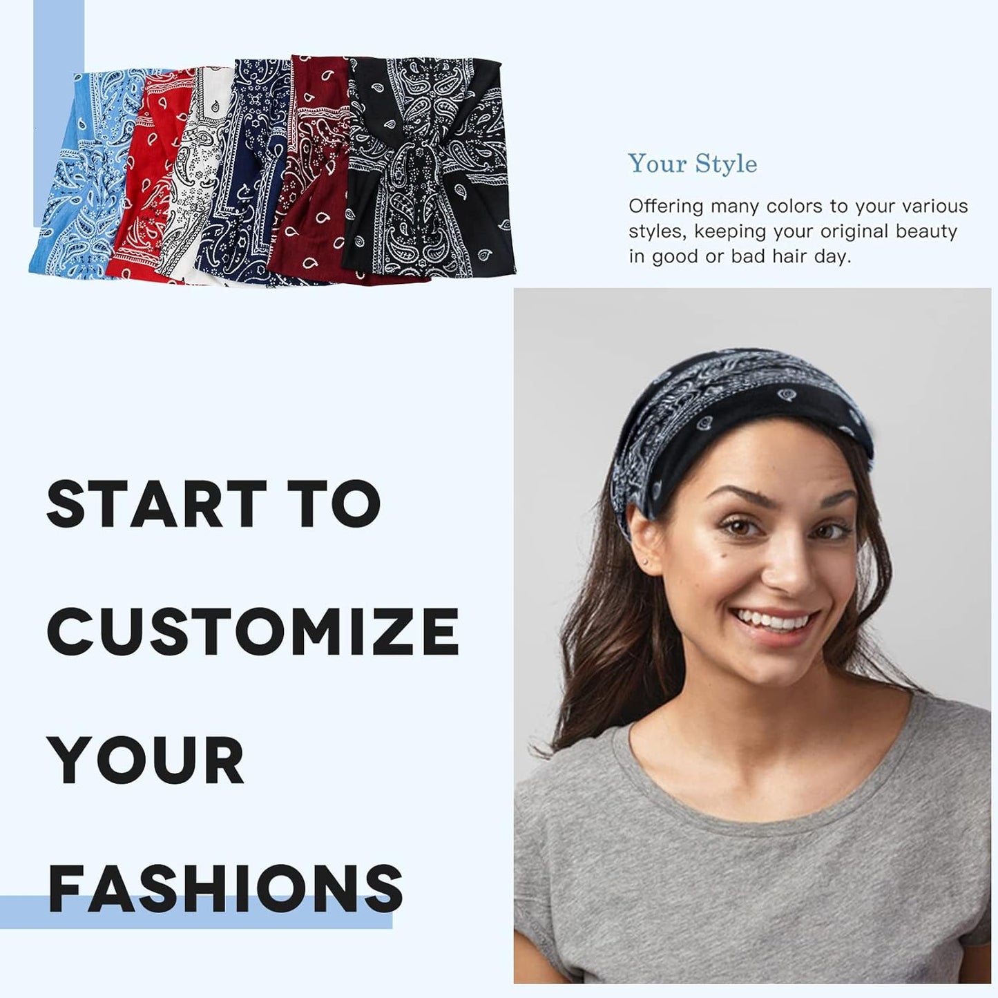 Wide Bandana Headbands for Women Twist Boho Headband Stretchy Turban Head band Head Wraps Yoga Workout Head Bands For Women's Hair,Pack of 6