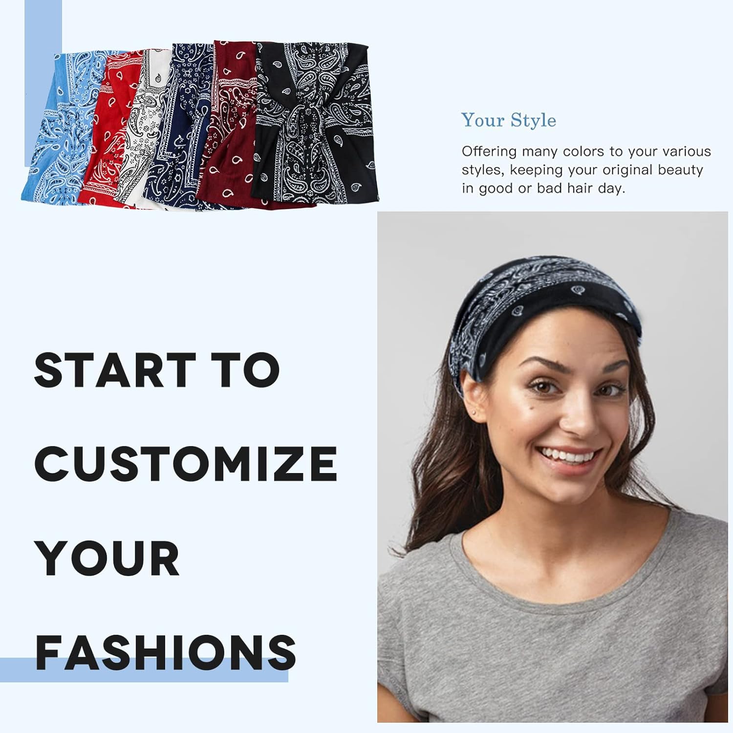 Wide Bandana Headbands for Women Twist Boho Headband Stretchy Turban Head band Head Wraps Yoga Workout Head Bands For Women's Hair,Pack of 6