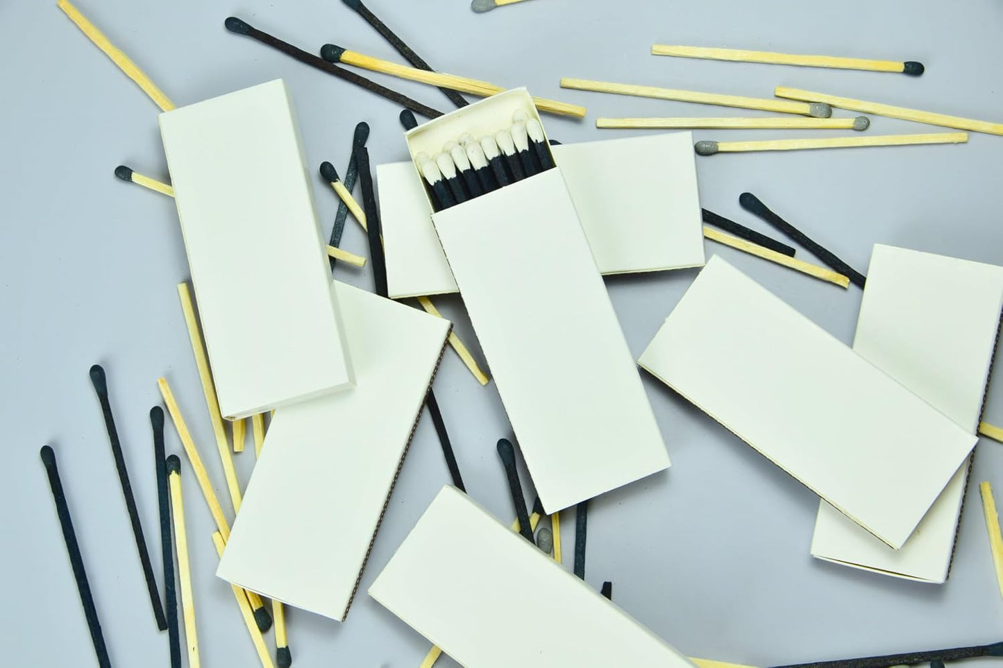 Chandler Studio 10 Boxes - Wooden Matchsticks in a Blank Matchbox with White/Black Matchboxes Colorful Tips (3" Matchboxes, 10 Boxes)