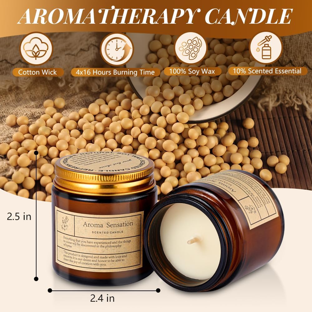 4 Pack Candles for Home Scented,Amber Jar Aromatherapy Candle Gifts for Women,Scented Candles Set for Mother's Day Christmas Valentine Thanksgiving Brithday Gifts,Soy Wax Candle Set for Stress Relief