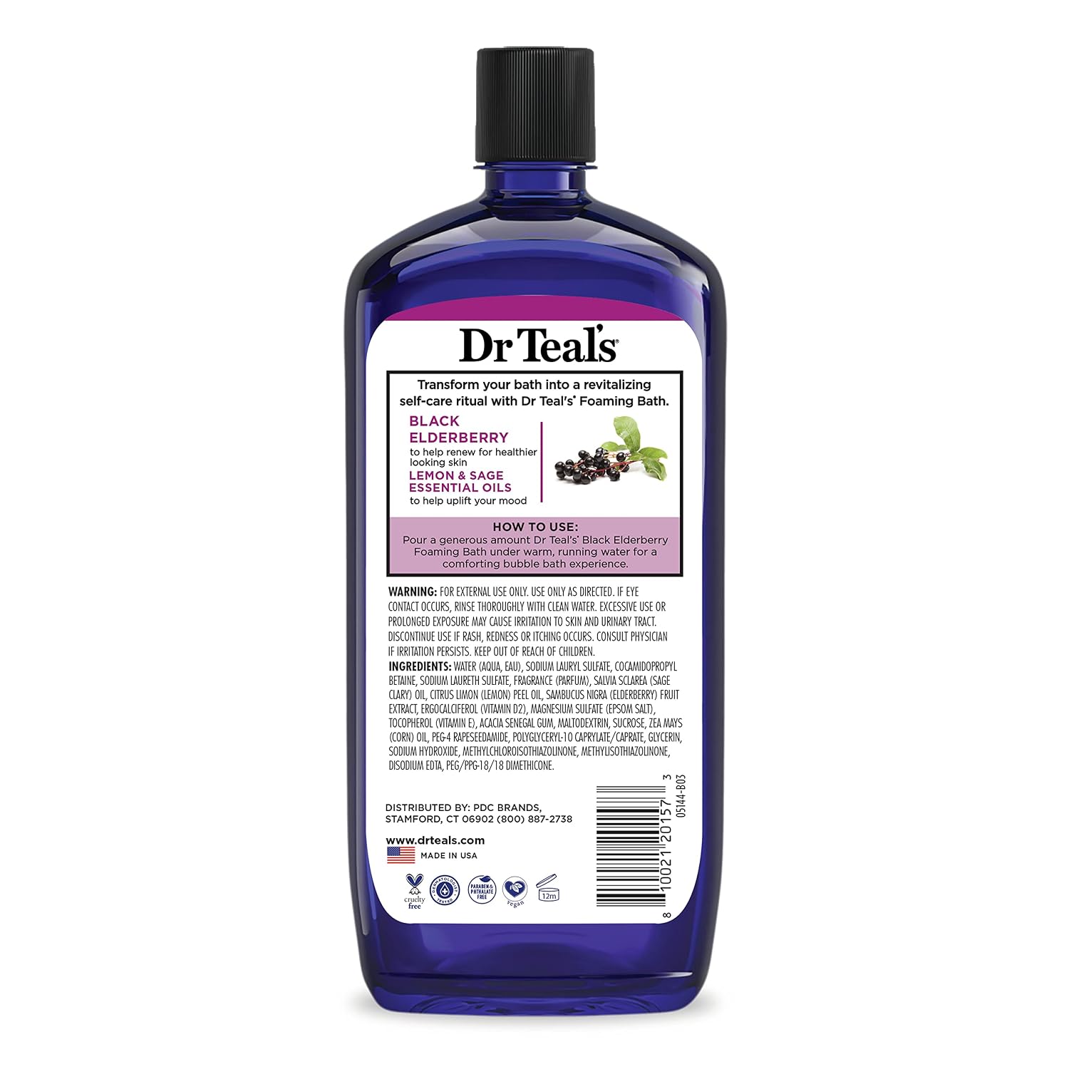 Dr Teal's Foaming Bath with Pure Epsom Salt, Black Elderberry with Vitamin D, 34 fl oz (Pack of 4)