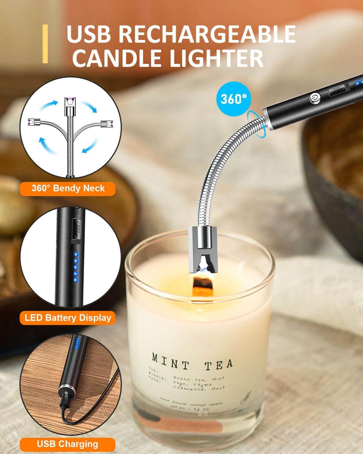 Black 5 in 1 Candle Care Kit, Elegant Candle Wick Trimmer Set, Candle Lighter Set, Candle Snuffer, Candle Tray, Candle Wick Dipper, Candle Accessories Set for Candle Lover