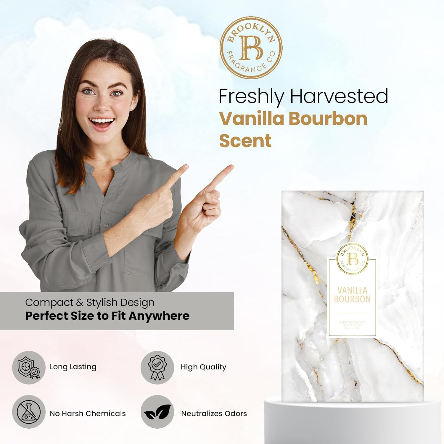 Brooklyn Fragrance Co- Marble - Vanilla Bourbon – Home Fragrance Aromatic Sachets: Premium Long-Lasting Aroma, for Drawers Dressers Closets Car Kitchen,