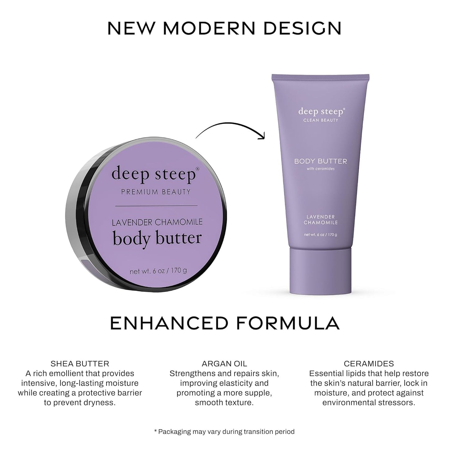 Deep Steep Body Butter, 6 oz – Rich Moisturizer with Ceramides, Coconut Oil, Argan Oil & Aloe Vera – Vegan, Clean Beauty, Smooth & Hydrated Skin (6 Ounces, Lavender Chamomile)