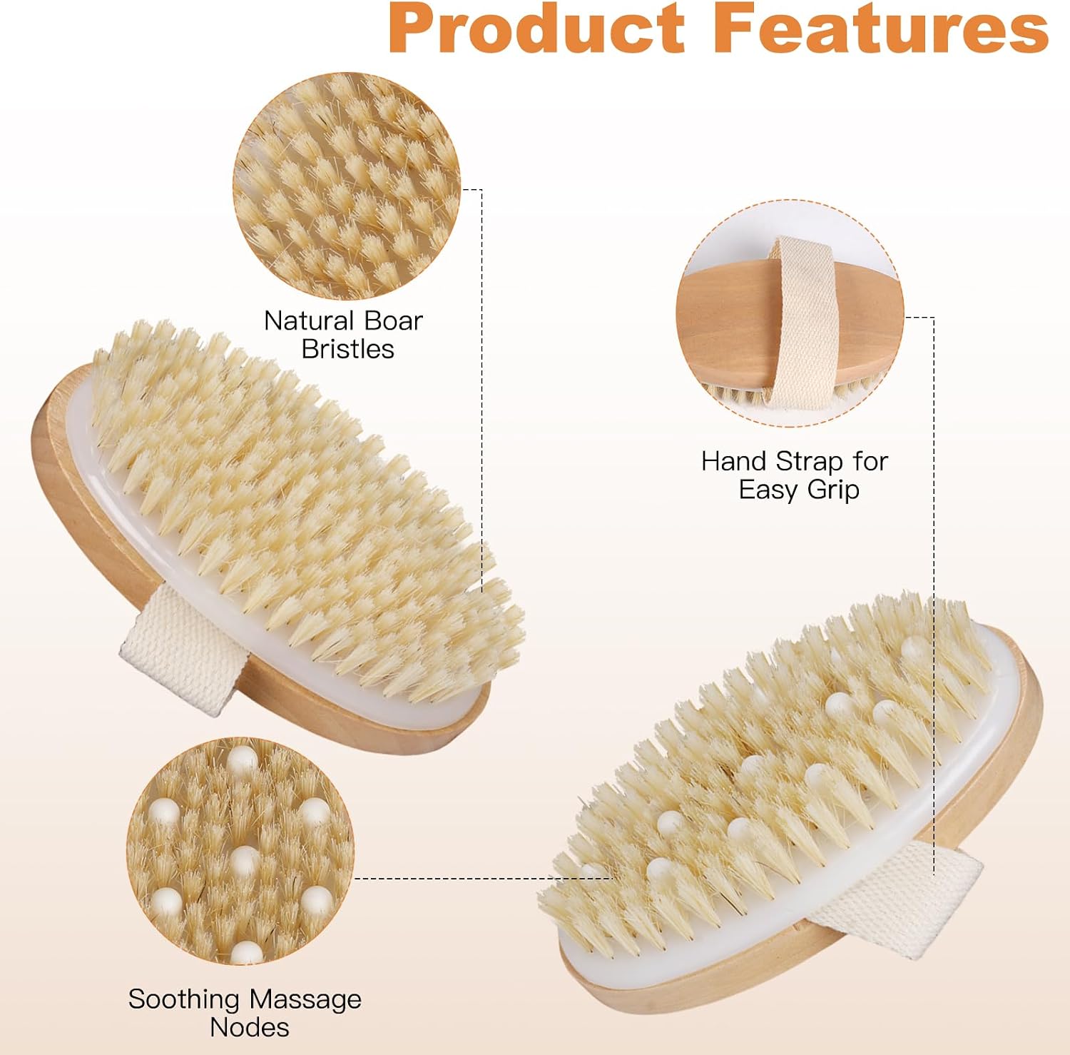 Dry Brushing Body Brush, Natural Boar Bristle, 4 Pack Set | Deep Cleansing | Shower Routine | Home Spa Experience | Self Care Essentials | Smooth Skin | Men & Women | Daily Use