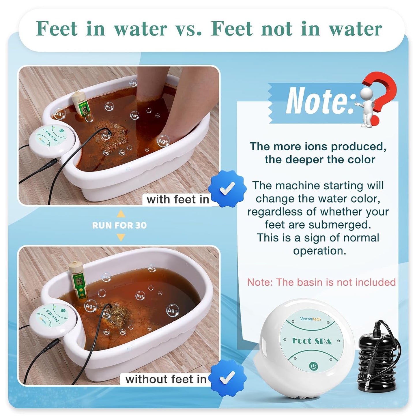 Portable Ionic Detox Foot Bath Machine, Ionic Detox Foot Spa Chi Cleanse with 5 Liners for Home Use Spa Club Salon or Holiday Travel Gift US Stock(Tub not Include)