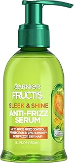 Garnier Fructis Sleek & Shine Anti-Frizz Serum, Leave-In Hair Treatment with Vegan Kera System + Argan Oil, Up to 72HR Frizz Control and Humidity Protection, For Frizzy, Dry Hair, 5.1 Fl Oz