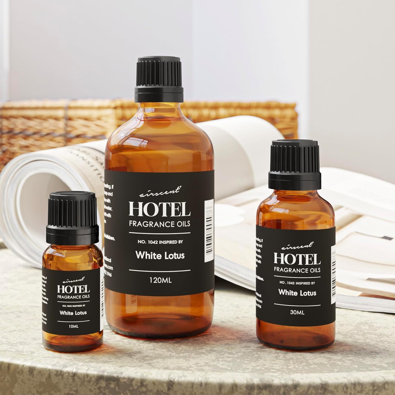 AirScent Hotel Diffuser Oil No. 1042 Inspired by The White Lotus Hotel Scent - Premium Fragrance Oil for Ultrasonic and Waterless Diffusers and Crafting - 120 mL, 4 fl oz Glass Bottle with Dropper