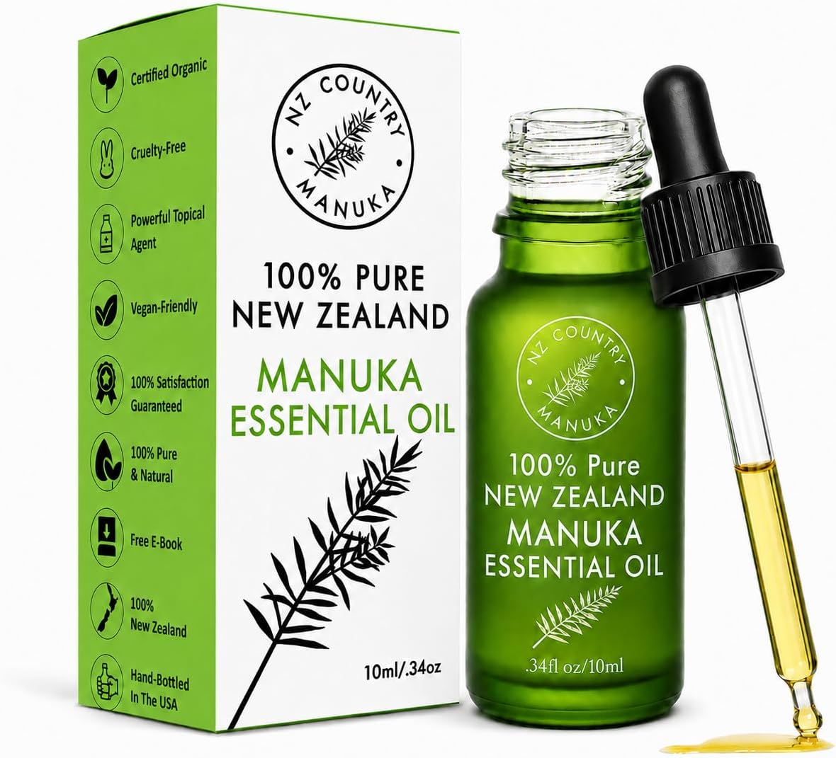 100% Pure New Zealand Manuka Oil | Organic Essential Oil | 35x Stronger Than Tea Tree | Natural Skin Care | Toenail Treatment | Diffuser | Aromatherapy | Nails | Hair | Skin | Lips