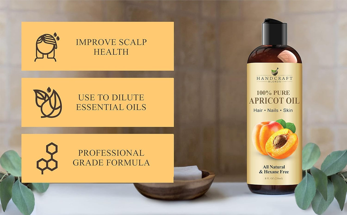 Handcraft Blends Apricot Kernel Oil - Cold-Pressed 8 Fl Oz - 100% Pure and Natural - Premium Grade Carrier Oil for Skin and Hair - Hair and Body - Massage - Hexane-Free