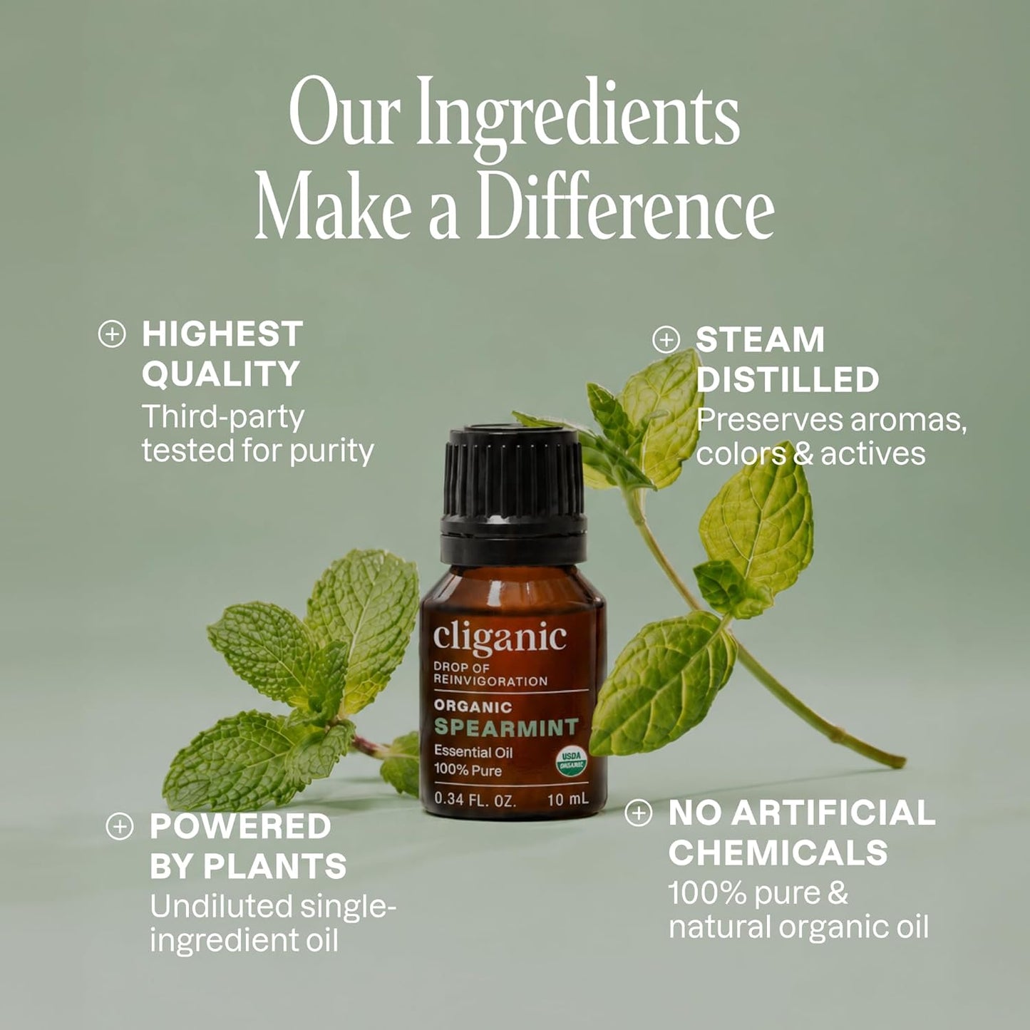 Cliganic Organic Spearmint Essential Oil, 1oz - 100% Pure Natural Undiluted, for Aromatherapy | Non-GMO