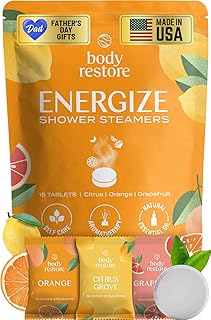 Body Restore Shower Steamers Aromatherapy 15 Pack – Fathers Day Gift for Dad, Birthday Gifts for Women & Men, Spa Stress Relief & Relaxation Self Care Gifts – Premium Citrus Essential Oil Tablets