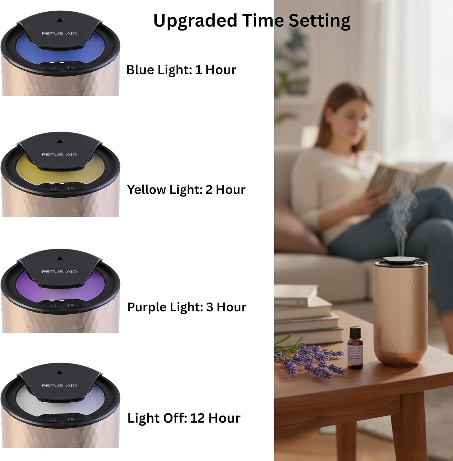 Waterless Essential Oil Diffuser - Cordless Rechargeable Aromatherapy Scent Machine for Home Bedroom Car Office Travel - 3 Mist Levels, 4 Timer Modes, 24-Hour Battery