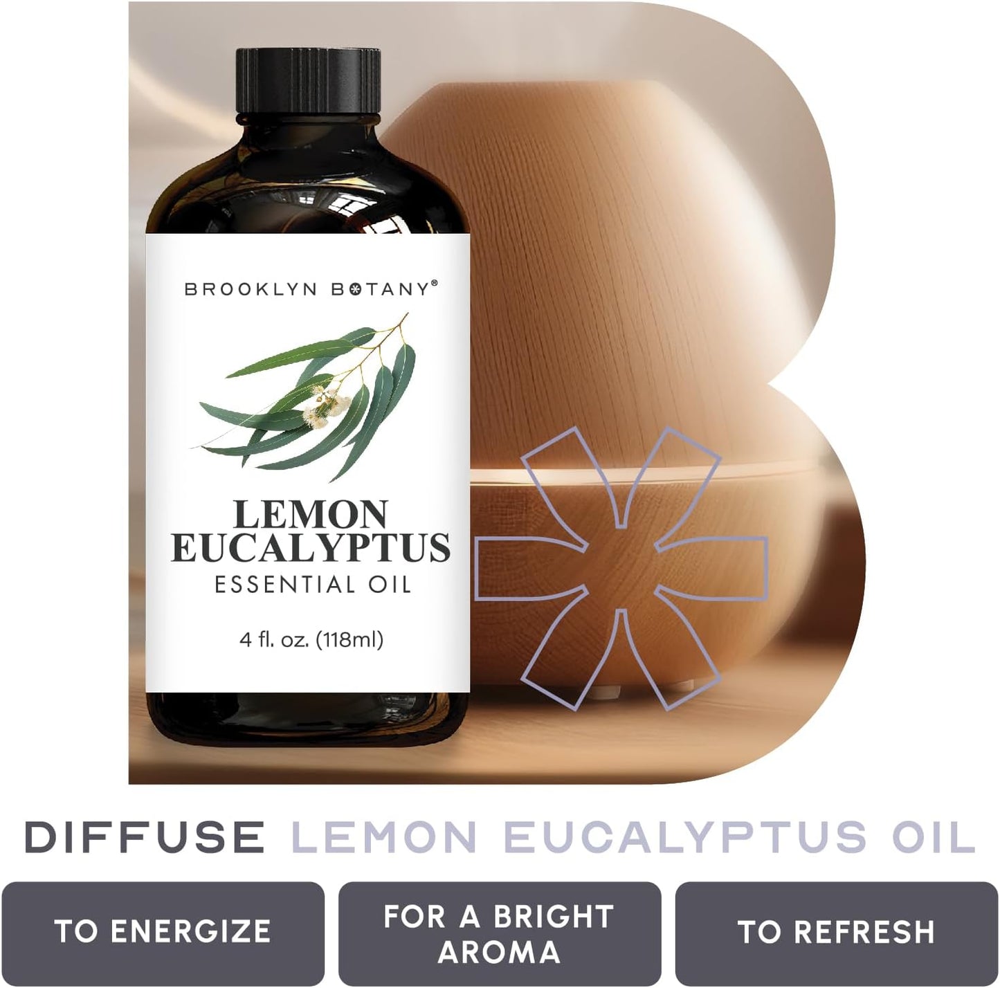 Brooklyn Botany Lemon Eucalyptus Essential Oil - Huge 4 Fl Oz - 100% Pure and Natural - Premium Grade with Dropper - for Aromatherapy and Diffuser