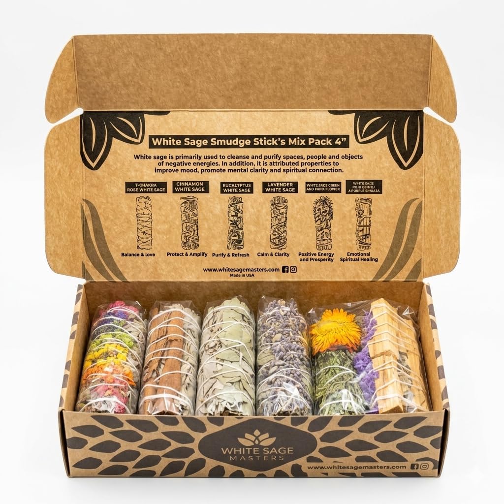 White Sage Smudge Sticks Variety Mix 4 Inches (6 Bundles) - Sage Kit | Sage with Palo Santo, Lavender, Eucalyptus, Cinnamon, Rose Petals & Others - Sustainably Sourced California for Meditation