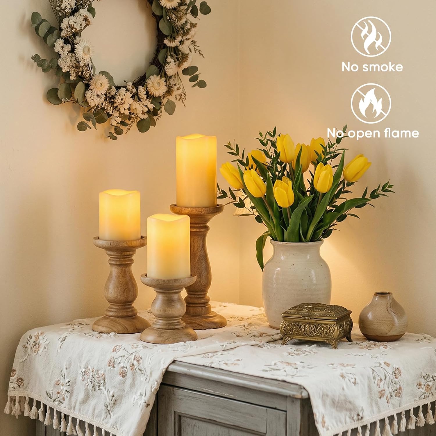 Amagic 3" x 6" Outdoor Waterproof Flameless Candles, Battery Operated Candles with Remote and Timer, Flickering Electric LED Pillar Candle for Outdoor Patio, Garden, Indoor Room Decor, Ivory, Set of 6