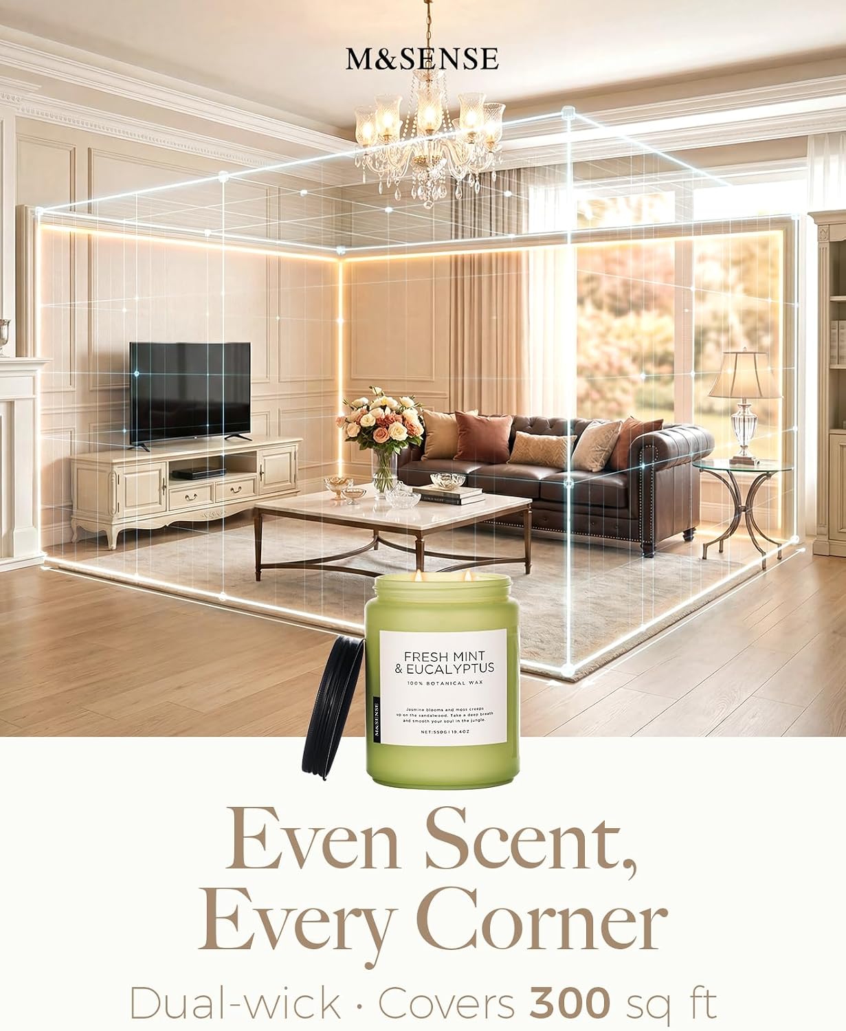 M&SENSE Vanilla Scented Candles, 19.4oz Large Natural Soy Wax, 110 Hours Long Lasting, Non Toxic Organic Candles Clean Burn, Sweet Smelling for Stress Relief, Aromatherapy Relaxing Gifts for Women