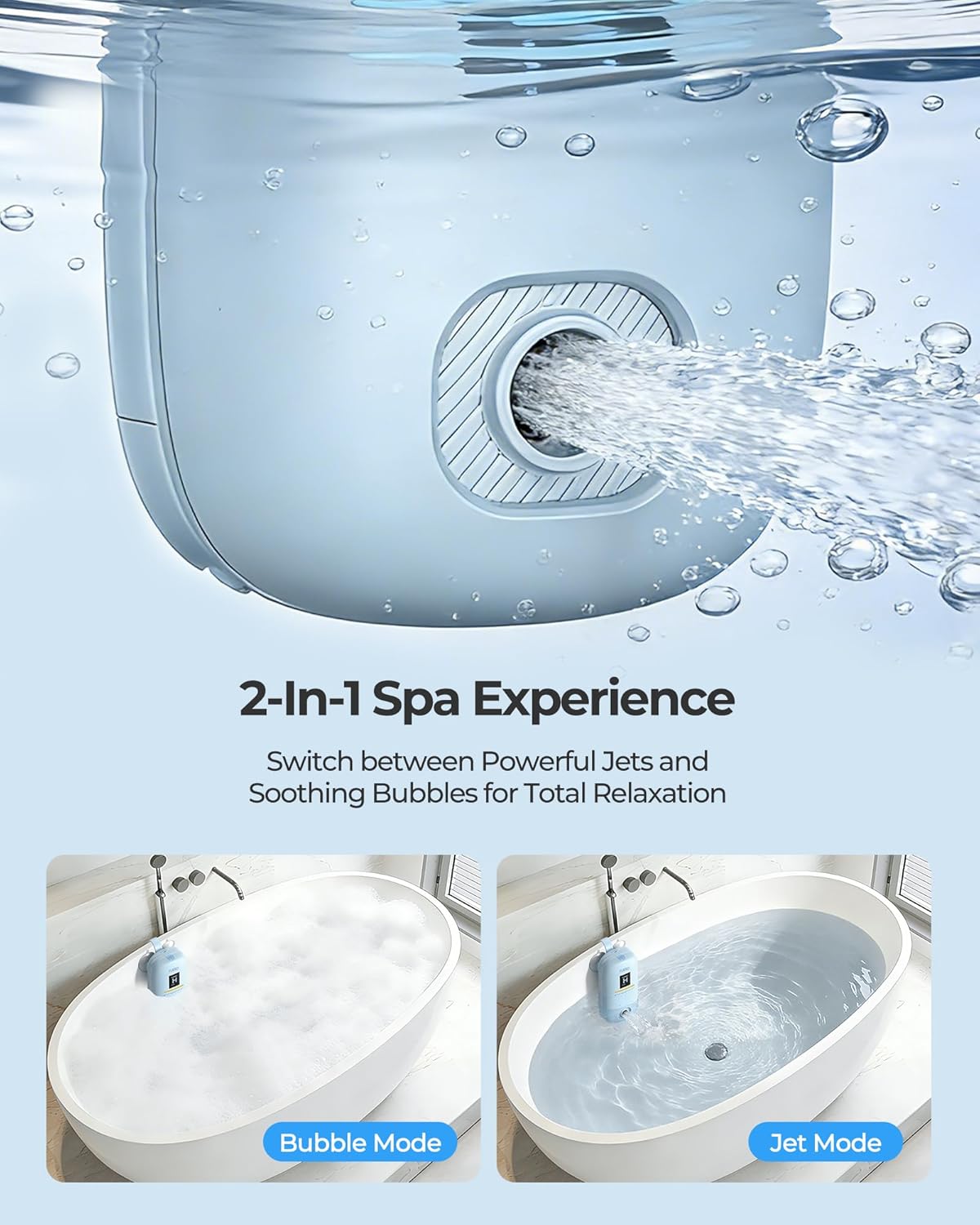 Bath Jets for Tub, Bath Jet or Bubble Mode with 3 Adjustable Speeds, Cordless Waterproof Portable Bathtub Accessories with Suction Cups & Strap, Home Spa Massage, Muscle Relax, Great Gift (Blue)