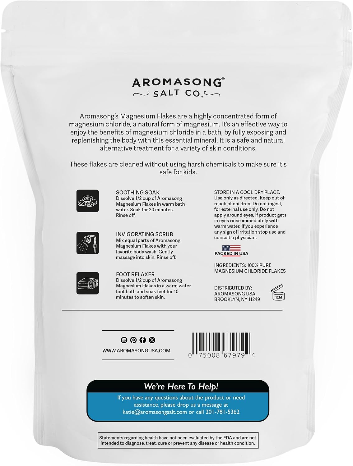 Aromasong Magnesium Flakes for Kids Bath – 3 LB Resealable Bag | Pure Dead Sea Salt Bath Flakes for Kids, Toddlers & Babies | Gentle Calming Epsom Salt Alternative | Soothing Bedtime Detox Soak