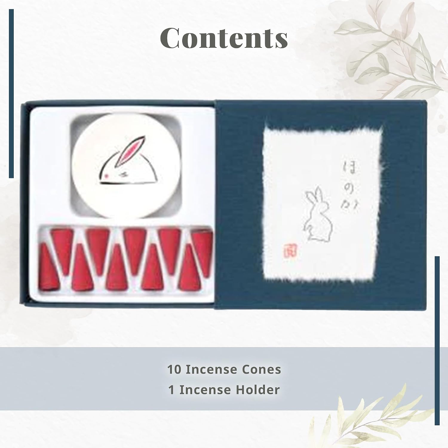 Hasegawa Rabbit Series Japanese Incense Cone Set: 10 Cones with Incense Holder, 15-17 Min Burn Time コーンセット (Honoka: A Subtle Floral Fragrance)