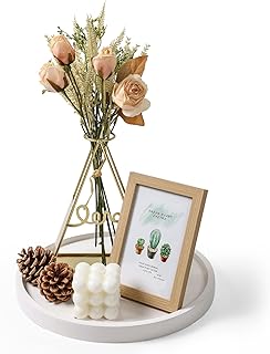 Pink Round Wood Decorative for Home Decor,Wooden Serving,Candle,Perfume Tray,Coffee Table Trays (11.5 inch, White)