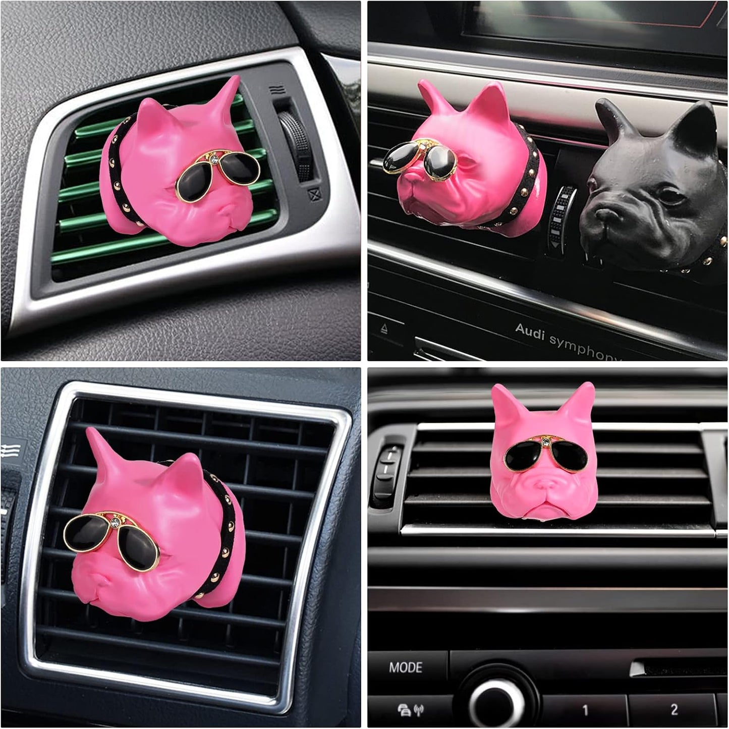 French Bulldog with Sunglasses Car Aromatherapy Essential Oil Diffuser, Pink Gypsum Car Air Freshener Vent Clip Locket Car Oil Diffuser Air Vent Decorations for Car, Living Room, Office