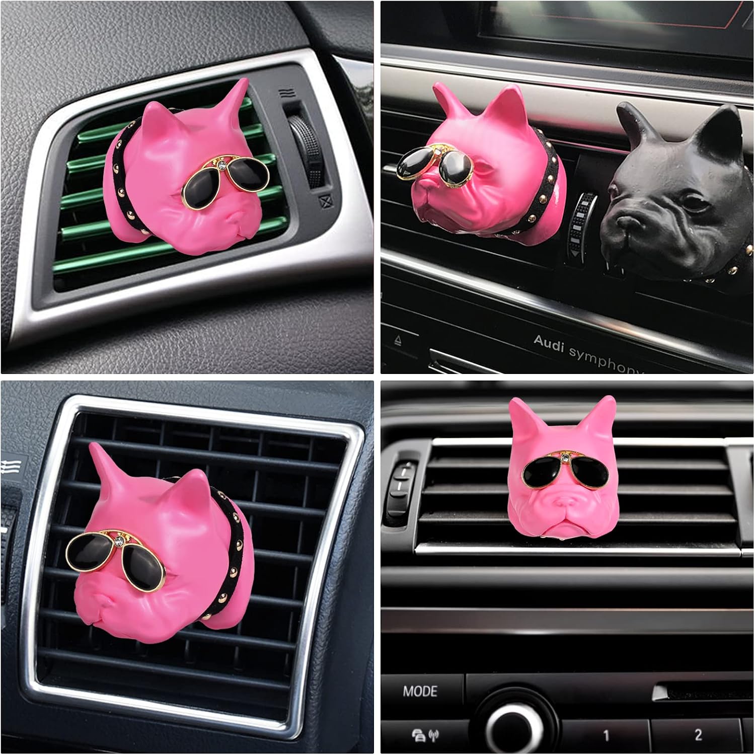 French Bulldog with Sunglasses Car Aromatherapy Essential Oil Diffuser, Pink Gypsum Car Air Freshener Vent Clip Locket Car Oil Diffuser Air Vent Decorations for Car, Living Room, Office