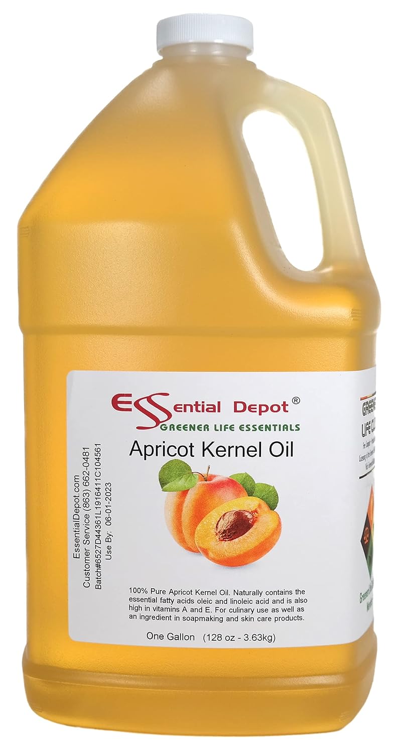 Apricot Kernel Oil - 1 Gallon (128 oz) - Food Grade - Safety Sealed HDPE Container with Resealable Cap - 100% Pure and Natural for Hair, Skin, Massage, and Cooking