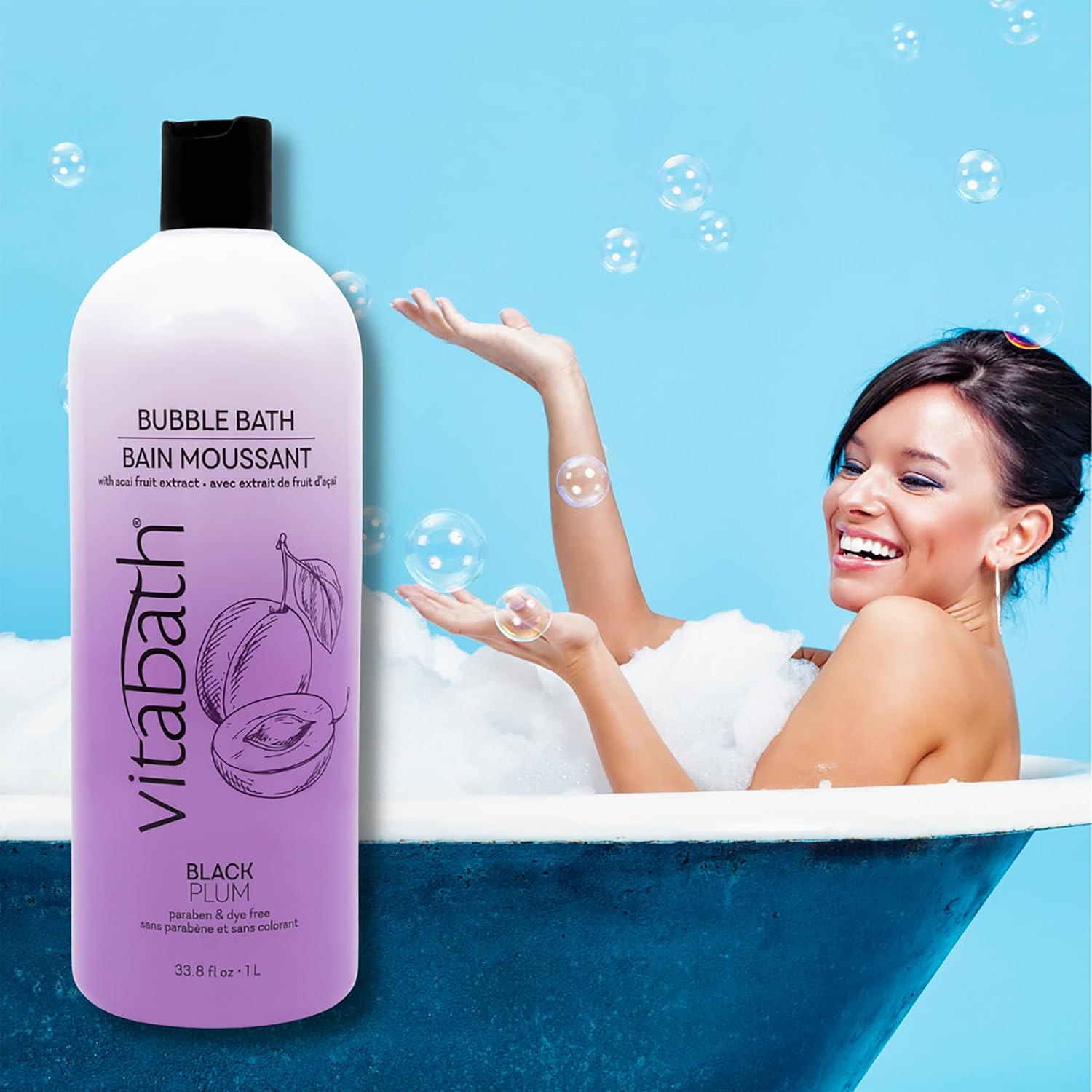 Vitabath Black Plum Bubble Bath Rich Foaming Soak - Moisturizing & Nourishing Indulgent Suds for Women & Men All Skin Types - 33.8 fl oz 1L