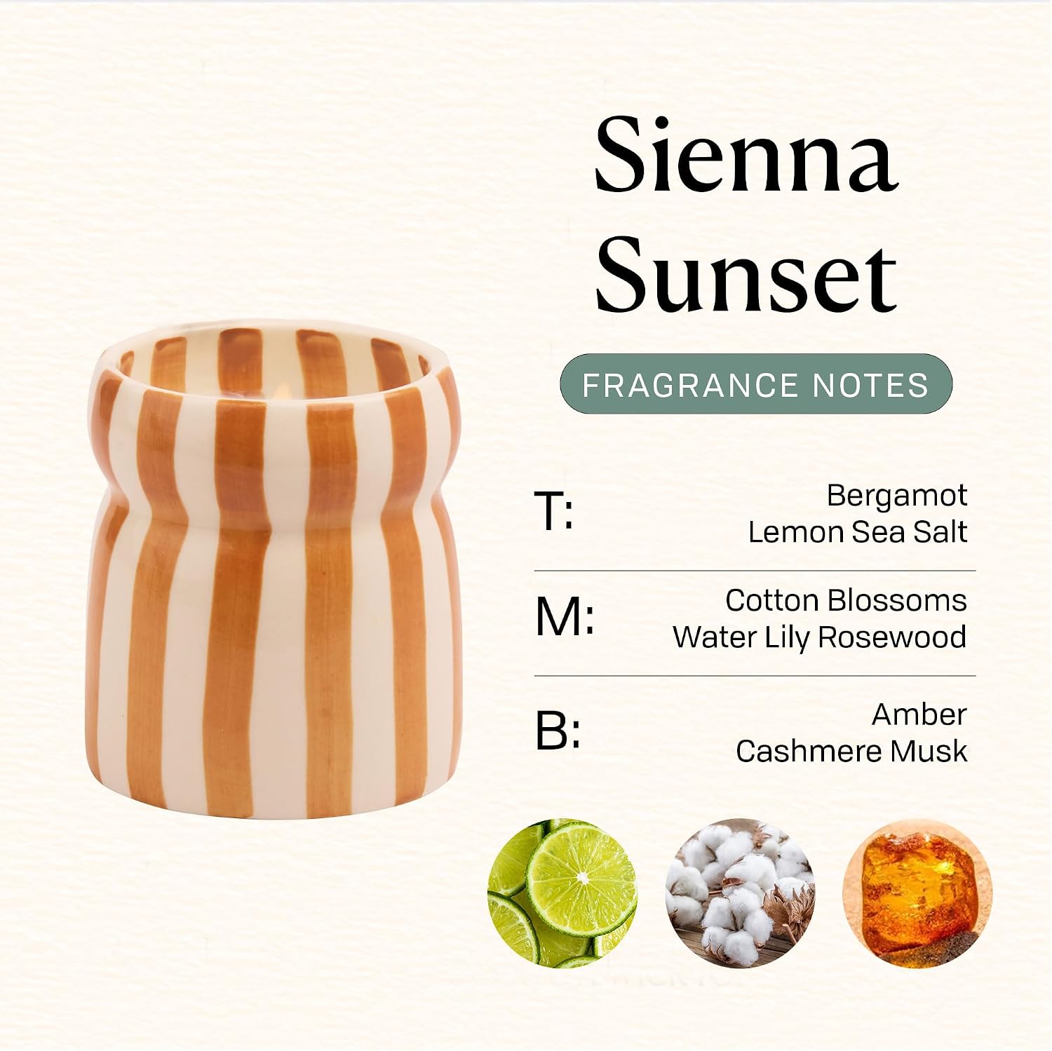 Paddywax Cabana Hand-Painted Scented Candle in Ceramic Reusable Food Safe Jar, Clean-Burn Soy Candle with Approx. 42 Hour Burn Time, Rust – Sunset Sienna, 6.5 oz