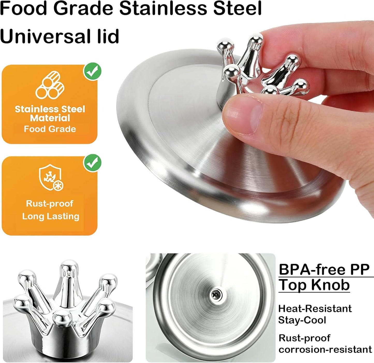 4.8 Inch Stainless Steel Universal Lid, Multipurpose Cover for Soup Bowls, Large Mugs, Chai Tea Cups, Candle Jars, and Outdoor Drinks, 12.3CM