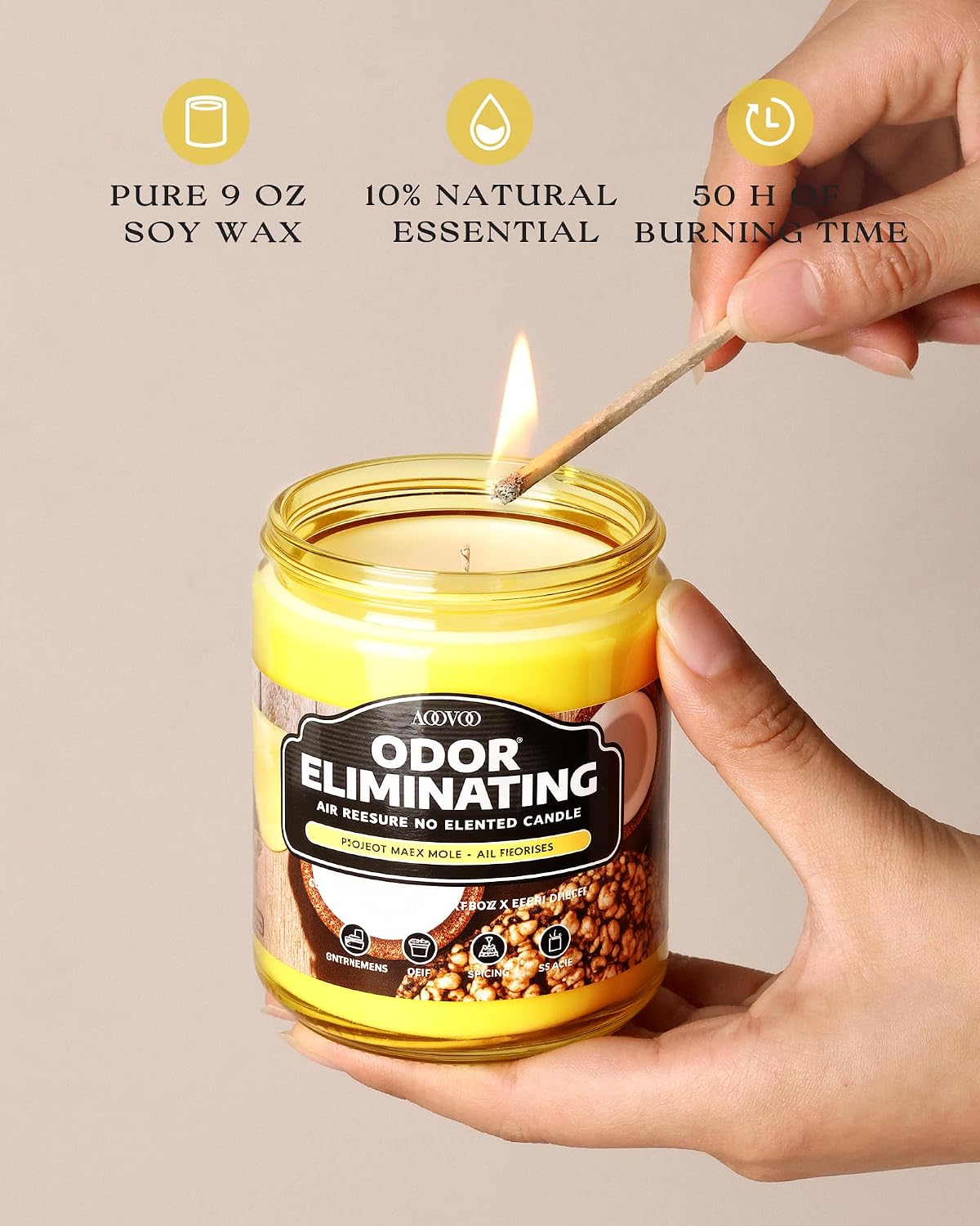 AOOVOO Coconut Pineapple Odor Eliminating Highly Fragranced Candle - Eliminates 95% of Pet, Smoke, Food, and Other Smells Quickly, Air Freshing Soy Candle, 9 oz Up to 50 Hours Burn time