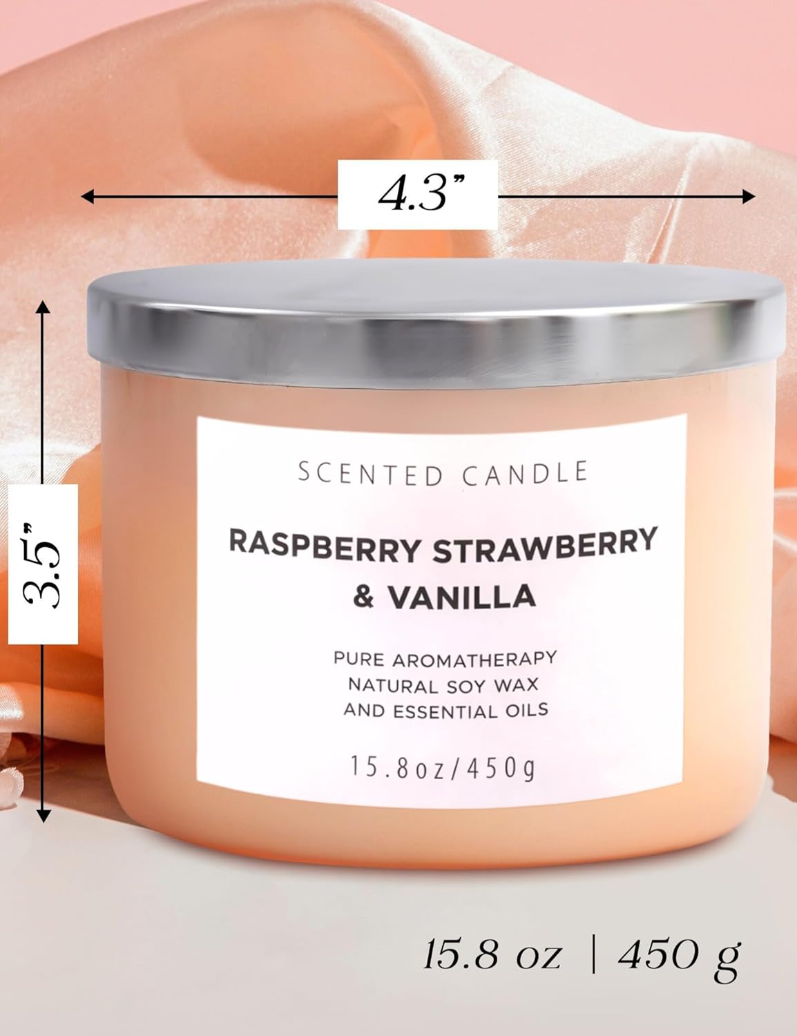 Raspberry Strawberry Vanilla 3-Wick Scented Soy Candle 15.8 oz | Large Sweet Berry Vanilla Scented Candle for Home | Relaxing Aromatherapy Candle | Strong Throw & Long Lasting