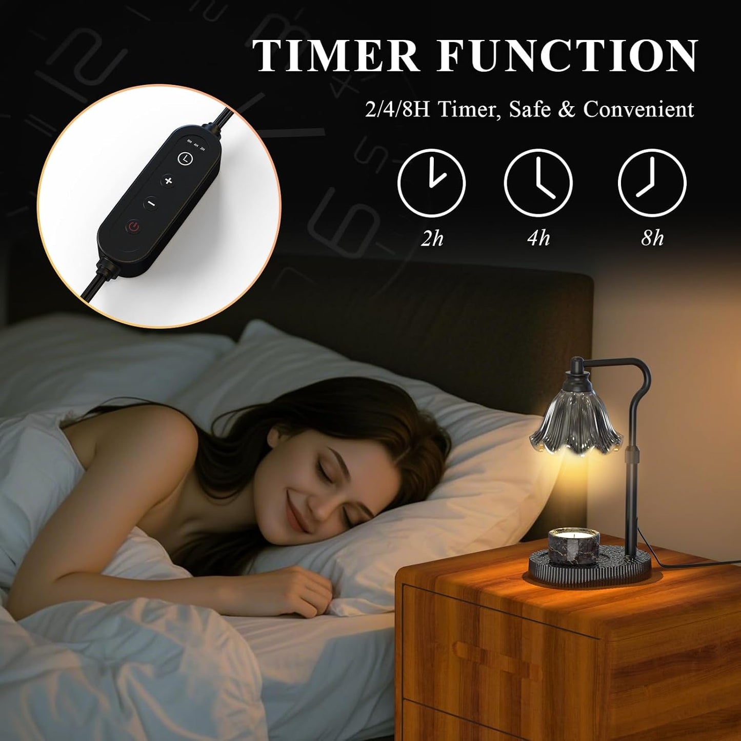 Candle Warmer Lamp with Adjustable Height - Flameless 4-Level Dimmable Wax Warmer, Timer Function & Stylish Design in Multiple Colors(Black)