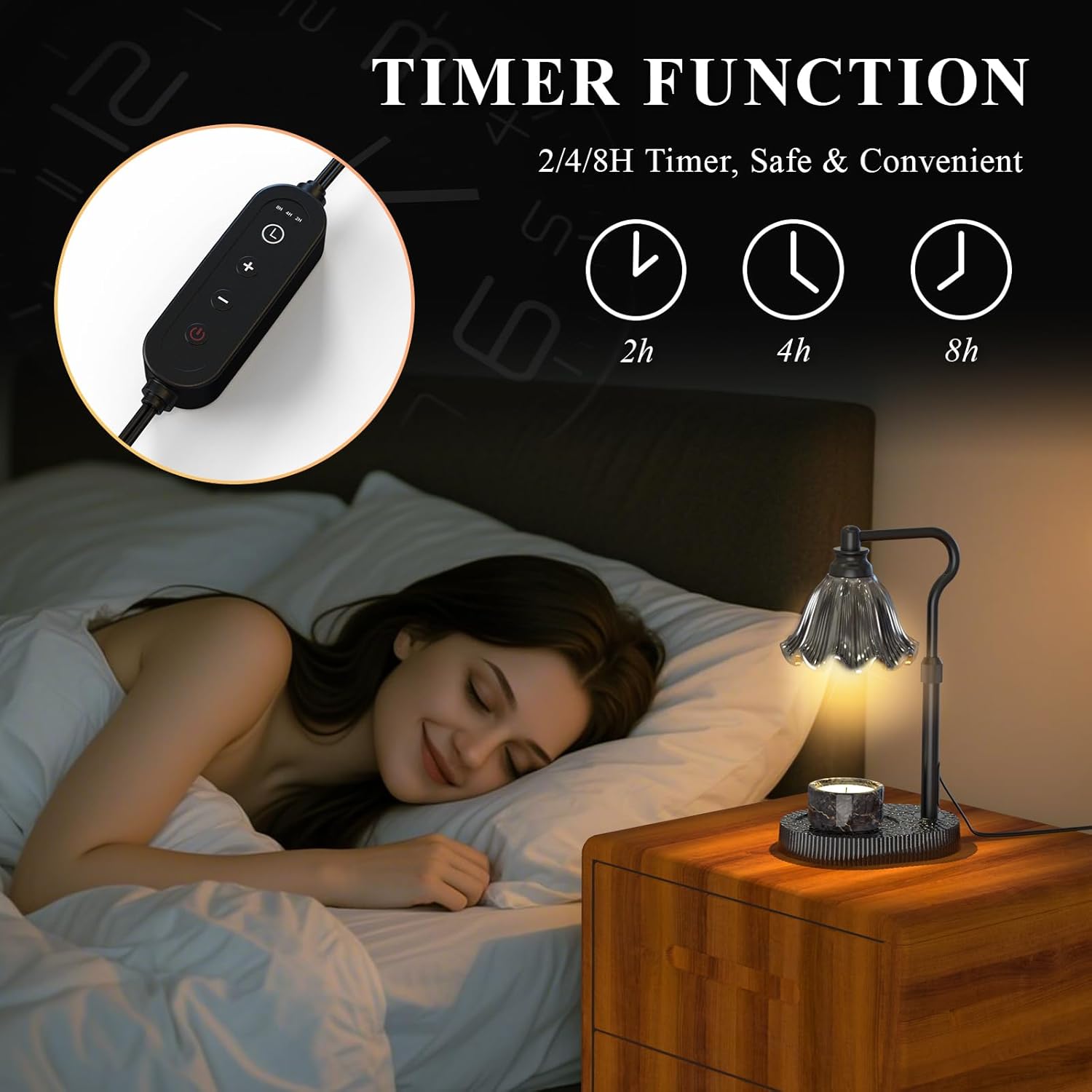 Candle Warmer Lamp with Adjustable Height - Flameless 4-Level Dimmable Wax Warmer, Timer Function & Stylish Design in Multiple Colors(Black)