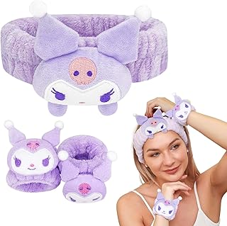 Kawaii Spa Headband and Wristband Set for Face Washing, Cute Soft Skincare Headbands for Women Girls, Fluffy Makeup Headband for Washing Face, Bath, Shower, Beauty