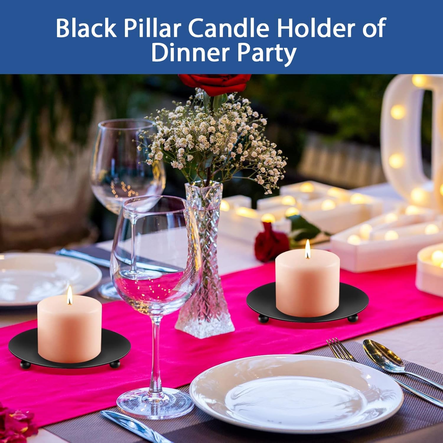 Jeffbaubl 8 PCS Iron Plate Candle Holder, 4 Inch Black Decorative Pillar and Taper Candle Stand, Metal Candlestick Holder for LED & Wax Candles, Wedding, Spa, Party, Dining