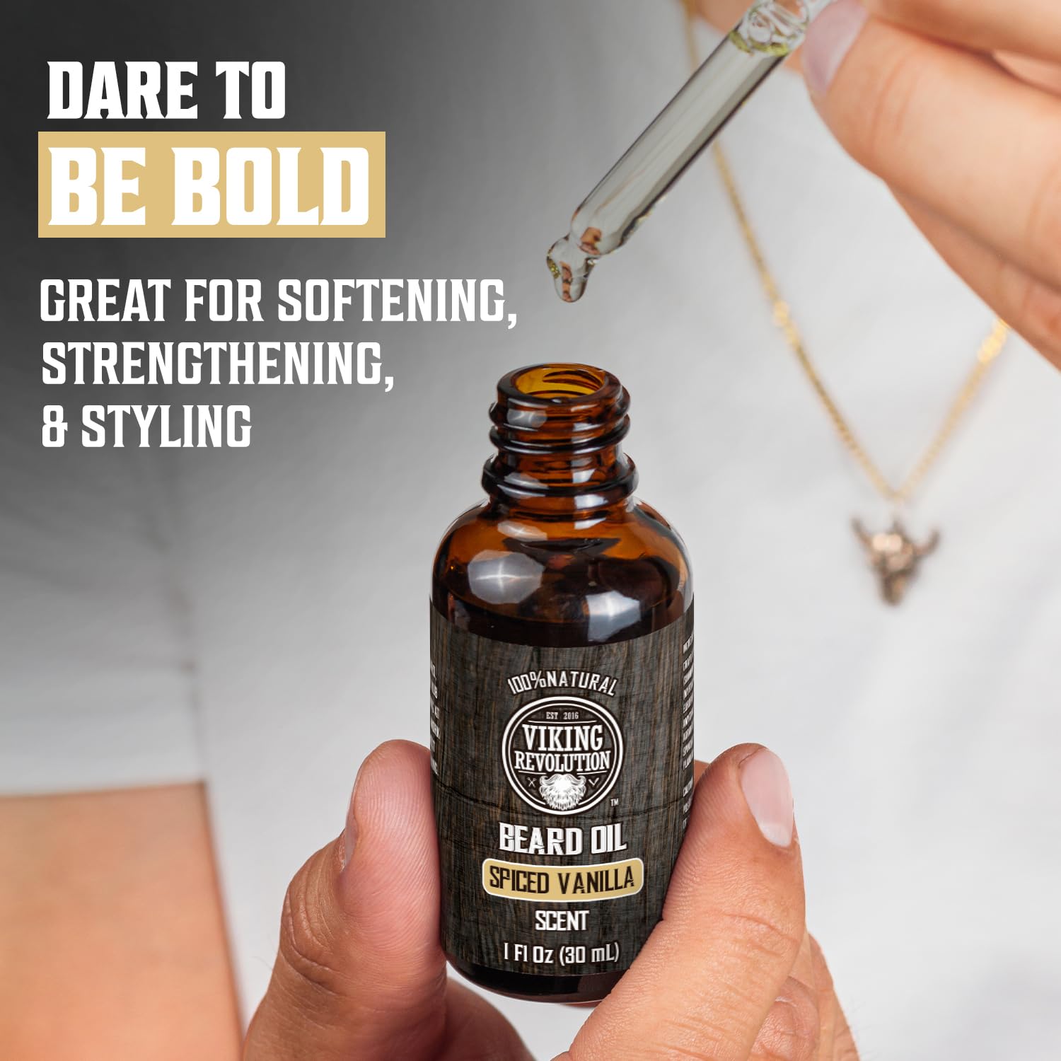 Viking Revolution Beard Oil for Men - Natural Mens Beard Oil with Argan Oil and Jojoba Oil - Beard Softener,Strengthens and Moisturizes - Beard Conditioner for Men (Spiced Vanilla, 1 Pack)