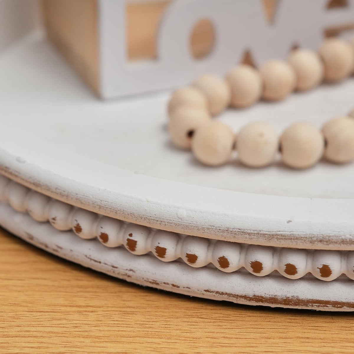 Romadedi Whitewashed Round Wood Decorative Tray, 11.8 in