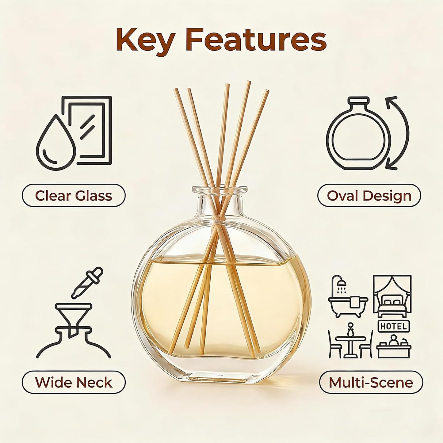 1Pcs 150ml/5oz Empty Refillable Clear Glass Diffuser Bottles Aromatherapy Jar Container Fragrance Accessories Use for DIY Replacement Reed Diffuser Sticks Sets Essential Oils Crafts Decor