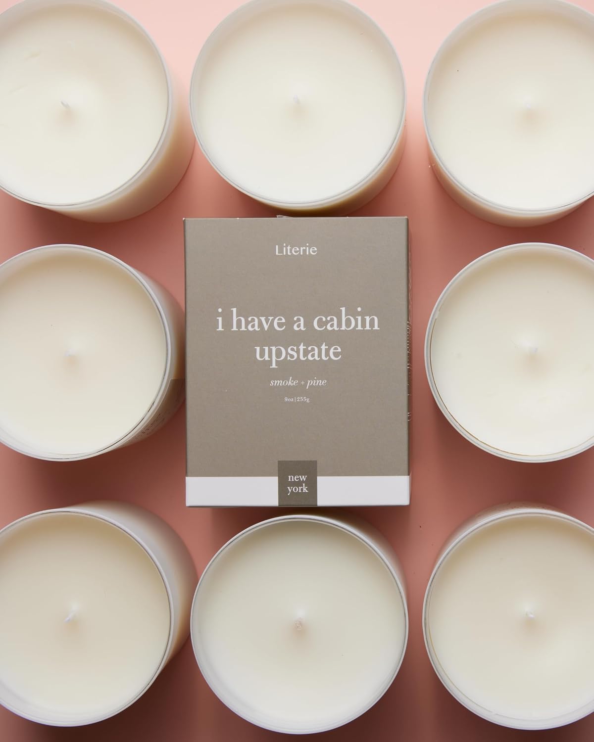 Literie NYC Inspired Scented Candle: I Have a Cabin in Upstate - Smoke & Pine Scent, 9oz, 50 Hour Burn, Vegan Soy & Coconut Blend Candle for Home Decor, Gift for Women & Men