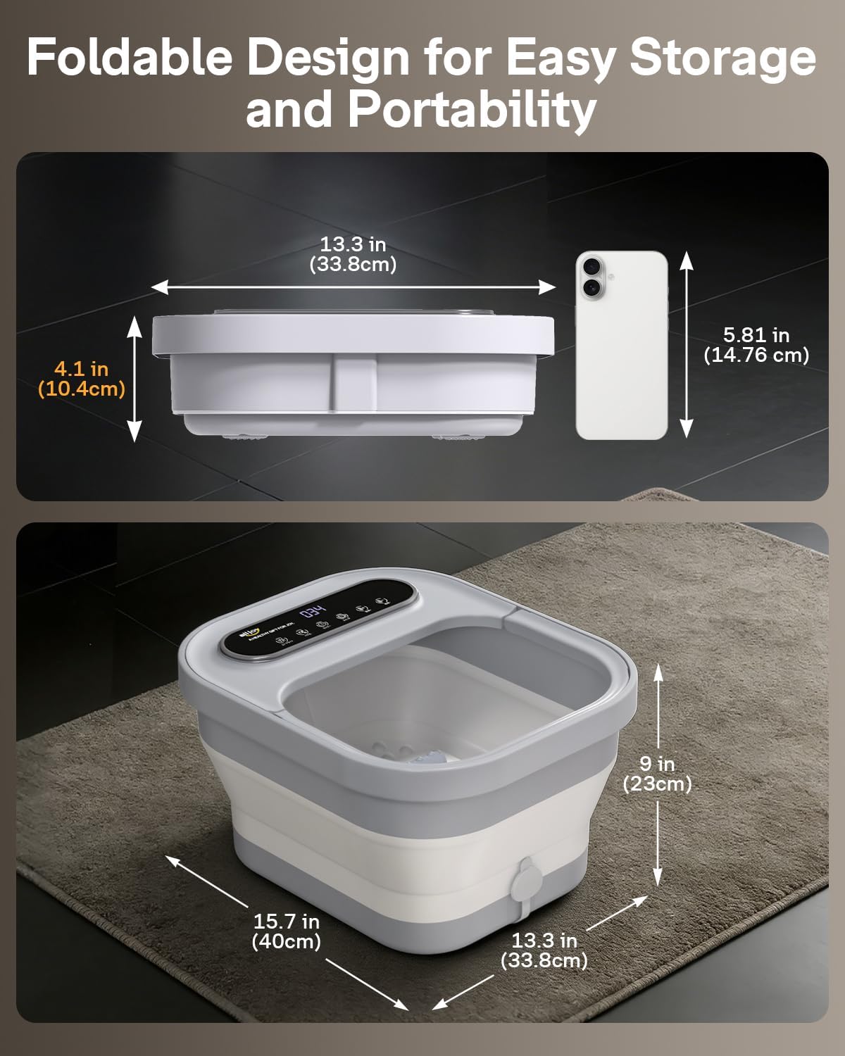 ALLJOY Collapsible Foot Spa with Heat, Bubble and Temp Control, Foot Bath Massager with Rollers, Foot Soaking Tub