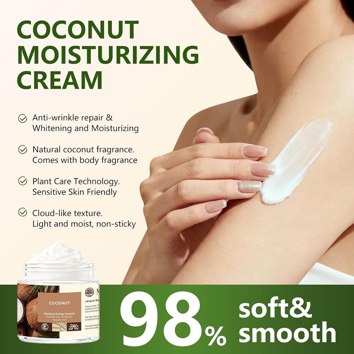 Moisturizing Cream - 200ml Hydrating Body & Face Moisturizer with Shea Butter & Sweet Almond Oil, Vitamin E for Nourishing & Brightening Skin, Long-Lasting Moisturization. (Coconut)