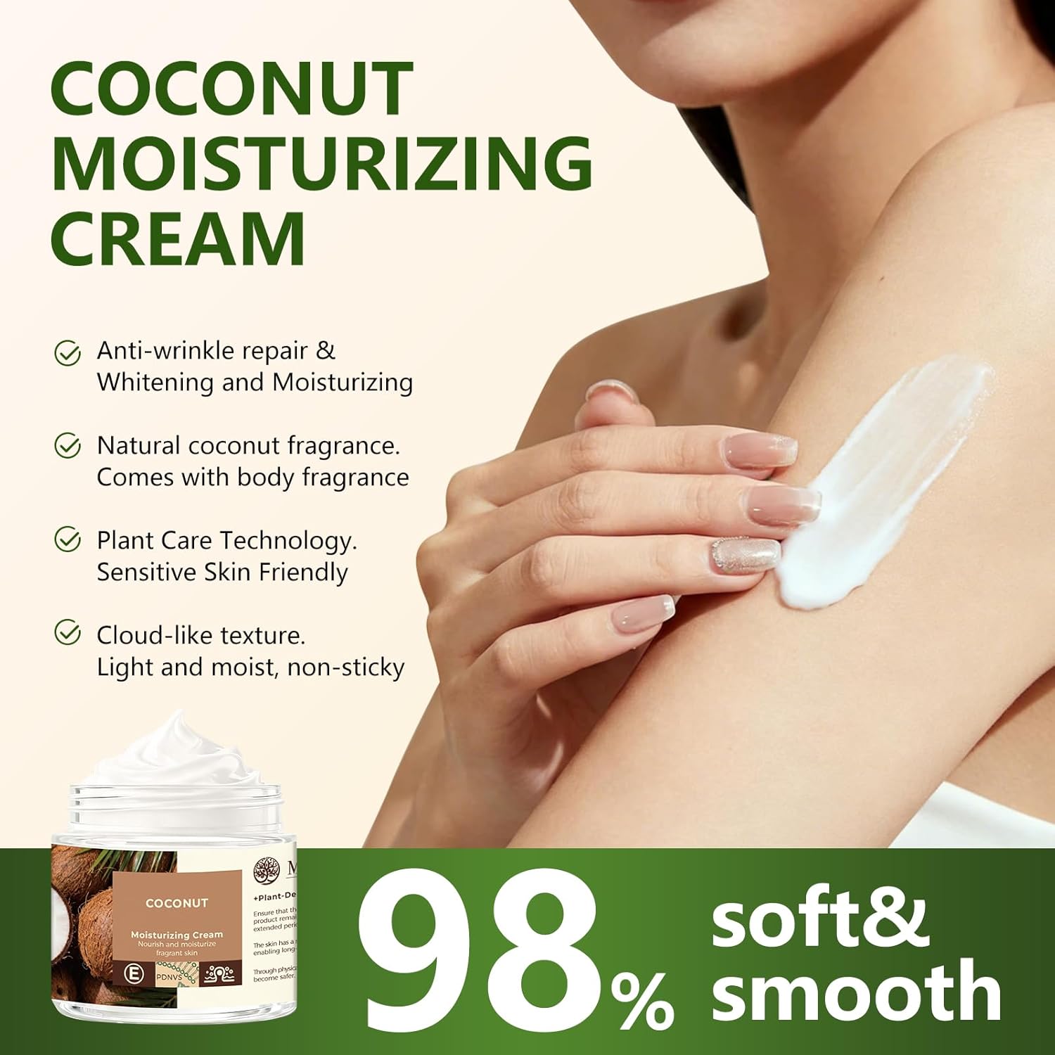 Moisturizing Cream - 200ml Hydrating Body & Face Moisturizer with Shea Butter & Sweet Almond Oil, Vitamin E for Nourishing & Brightening Skin, Long-Lasting Moisturization. (Coconut)
