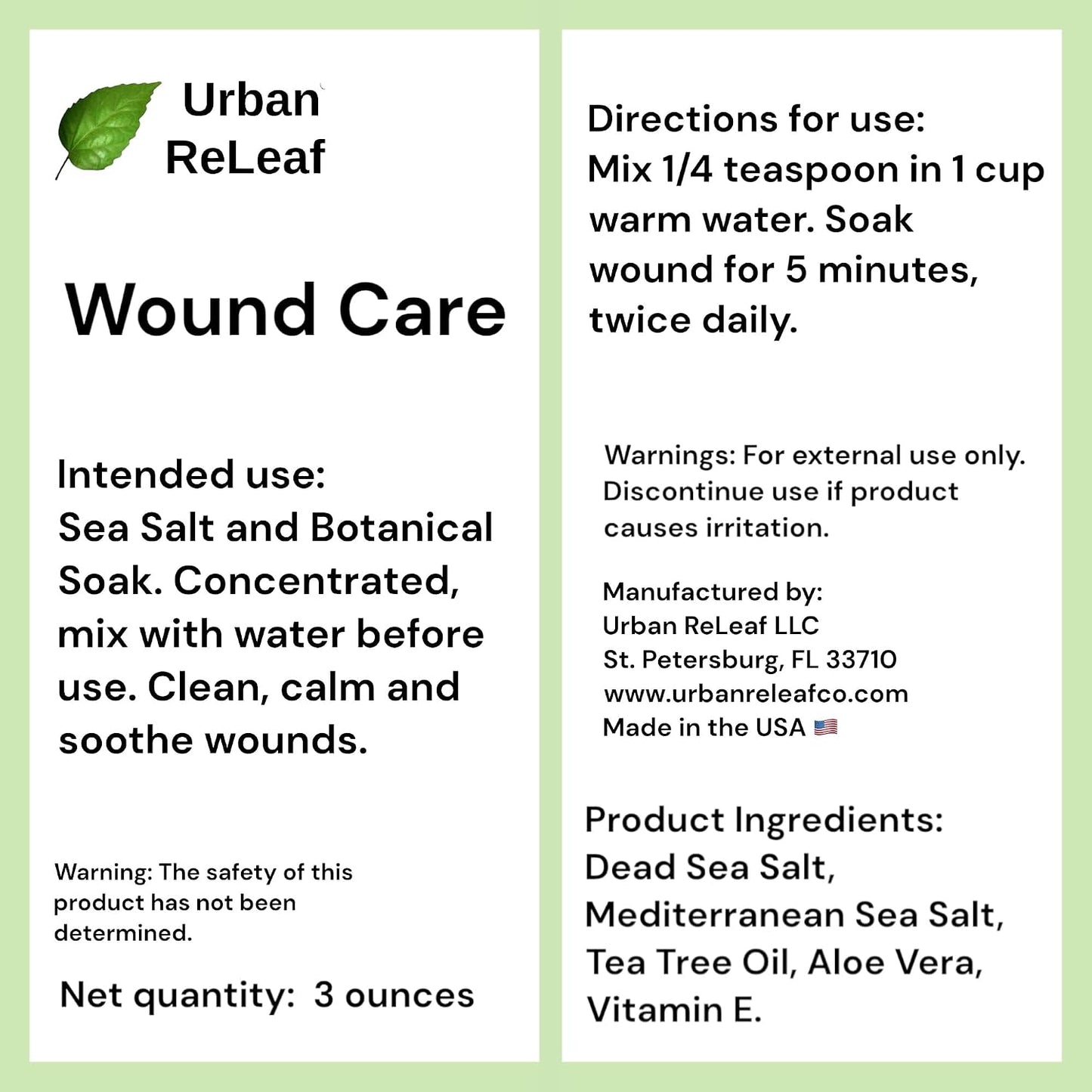 Urban ReLeaf Wound Care ! Soothing Sea Salt & Botanical SOAK ! Clean and Calm Wounds. Gentle, Effective, Non-iodized, 100% Natural. Vitamin Rich