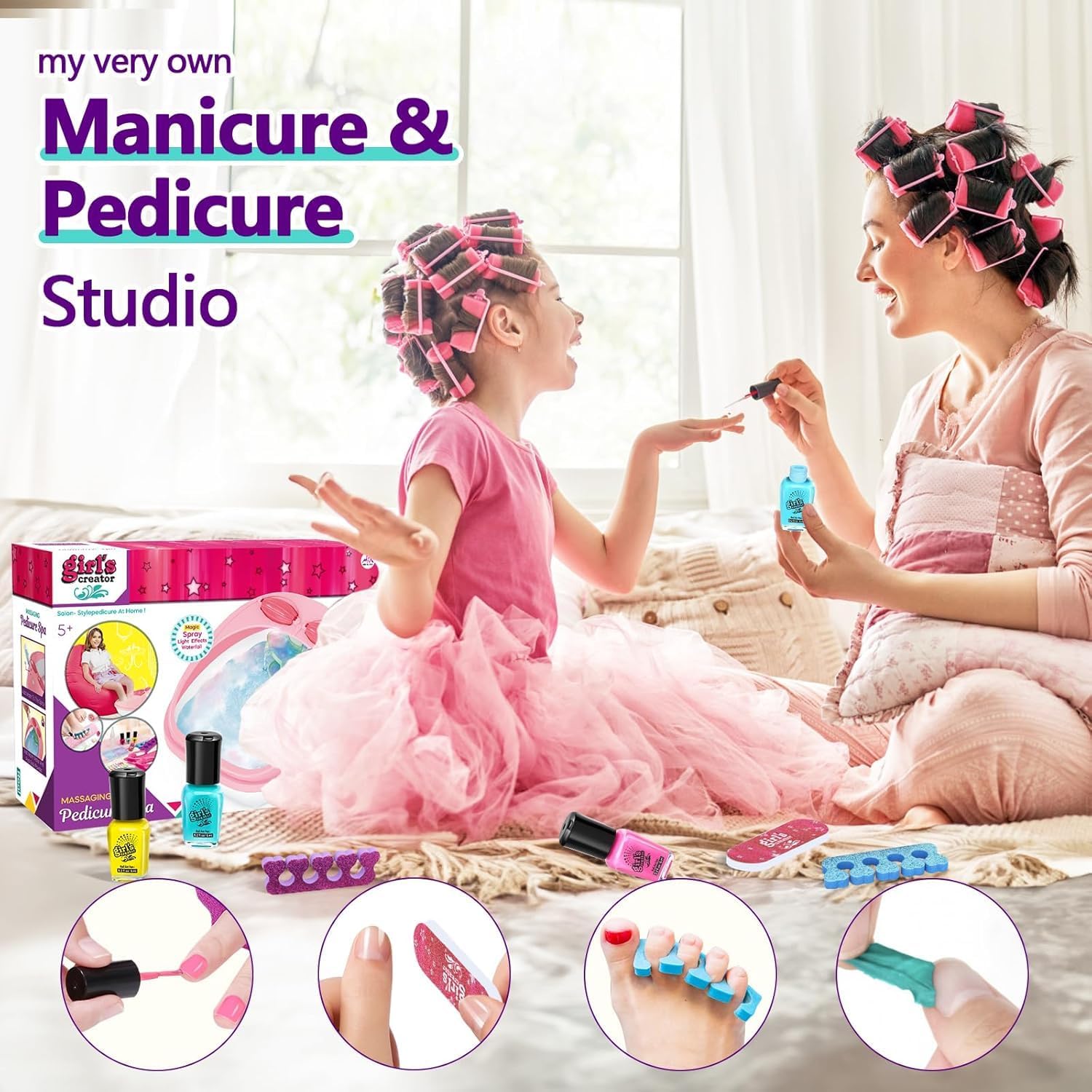 Spa Day Gift Set for Girls, Christmas Birthday Gift Nail Art Salon Sensory Beads Foot Spa Accessories Kit, Foot Soak Tub for Ages 5 6 7 8 9 10-12 Year Old Girl Gifts (Girls)