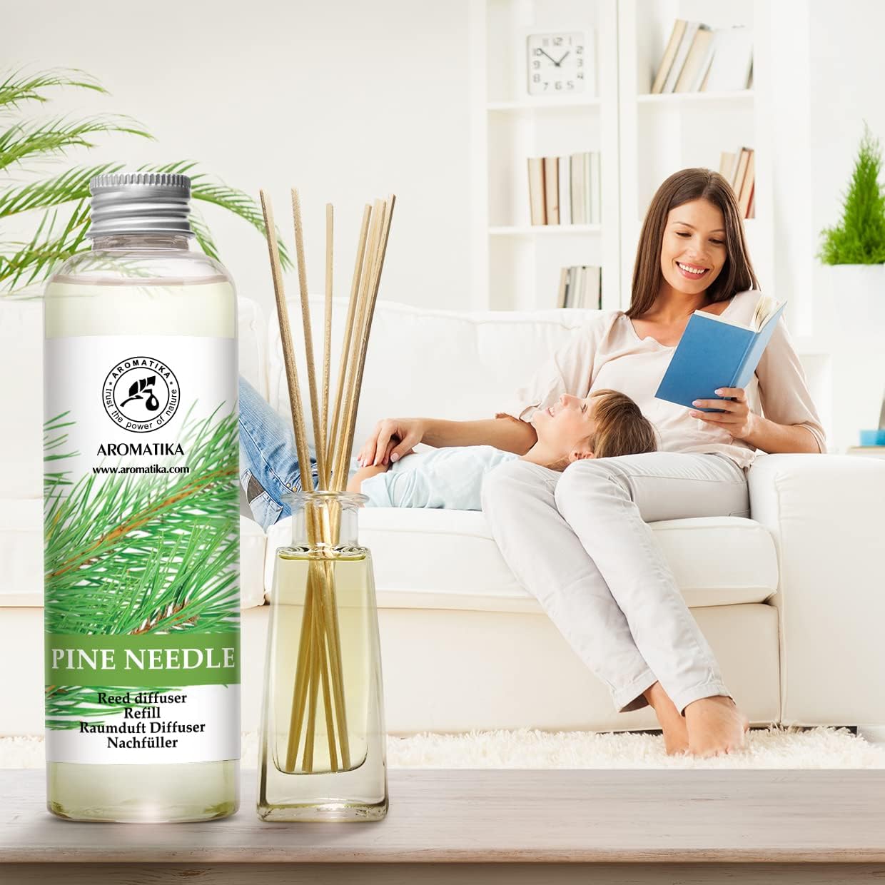 Pine Diffuser Refill 6.8 Fl Oz - Fresh & Long Lasting Fragrance - Scented Reed Diffuser - Diffuser Oil Refill - for Aromatherapy - Home - Office - Air Fresheners w/Natural Essential Pine Needle Oil