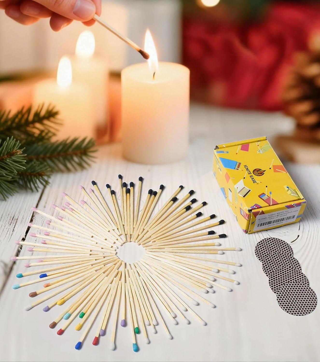 3 Inch White Safety Matches Bulk 100 Count, Long Wooden Matchsticks with Striker for Candles, Fireplace, Grill by IGNITE EASE (with Box)