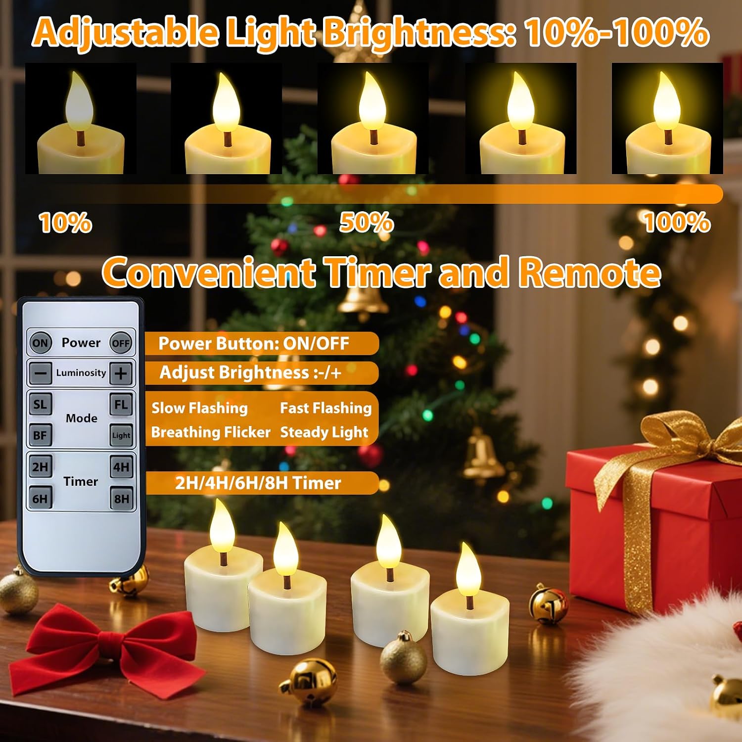 JNOEC Rechargeable Flickering Flameless Candles, 8 Pcs Fake Electric Tea Lights with Remote Control and Timer, Safe & Realistic Flame Effect LED Candles for Party, Wedding, Aniversary, Easter Decor
